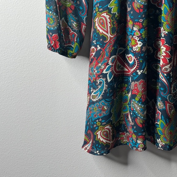 Flying Tomato Mini Dress Navy Blue Paisley Print Long Sleeves Size Extra Small - Picture 5 of 11